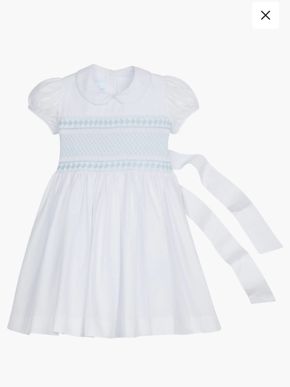 Little English White Dress with Light Blue Smocking
